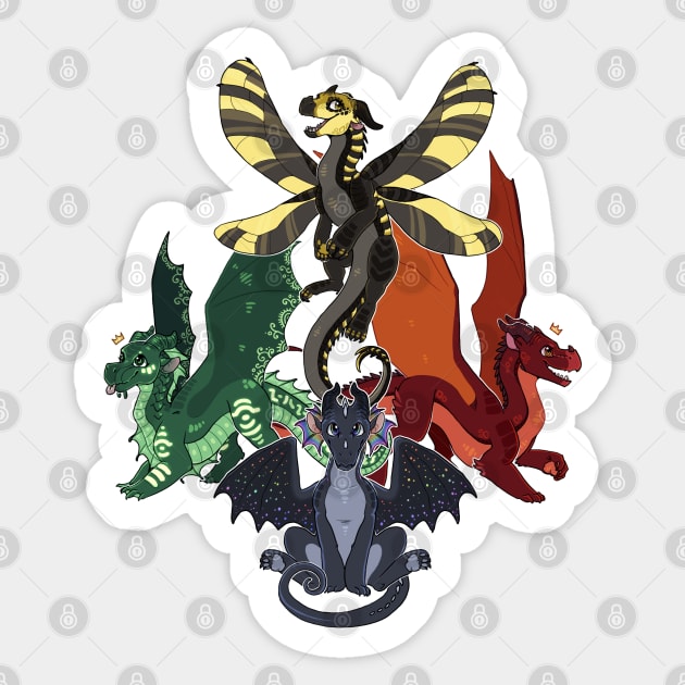 Wings of Fire - The Next Generation - Bumblebee, Peacemaker, Cliff, Auklet Sticker by Biohazardia